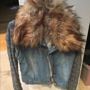 Fur and denim jacket